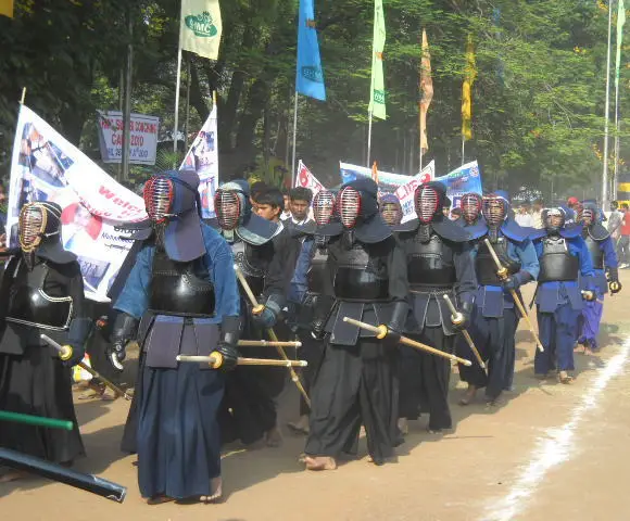 Kendoka on parade in armour