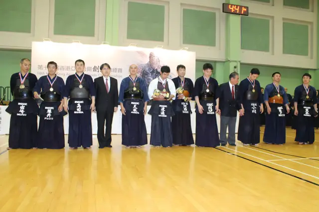 Line-up at a kendo event
